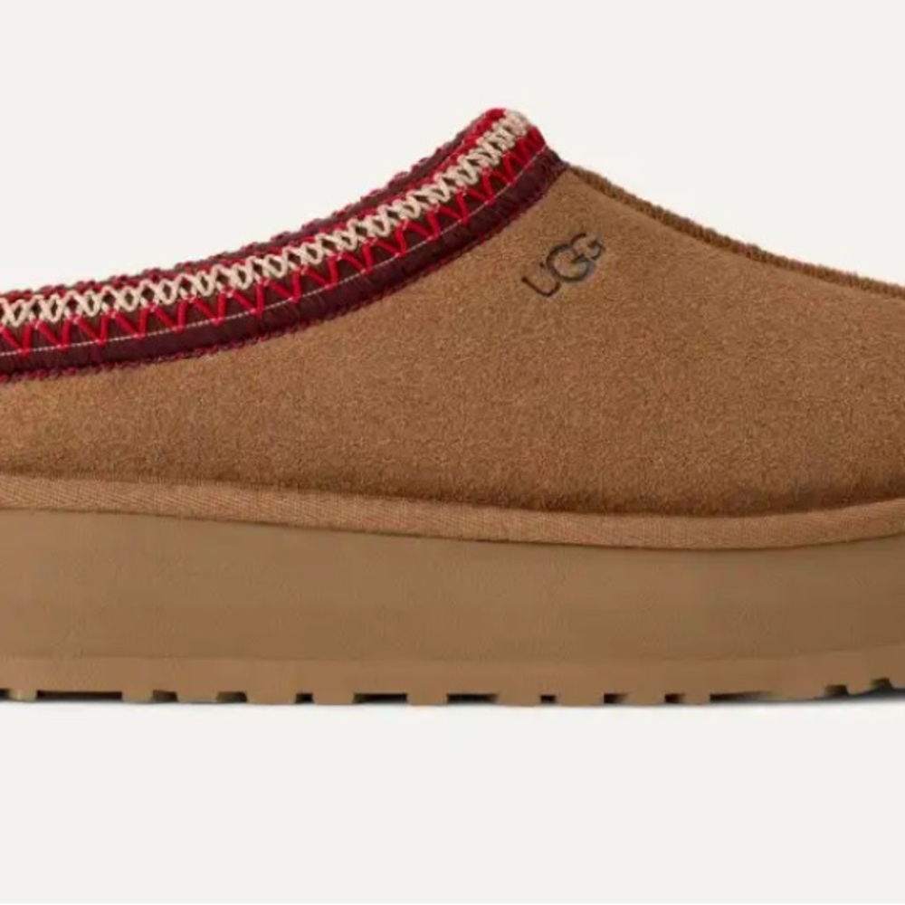 UGG Tan and Red Platform Mules